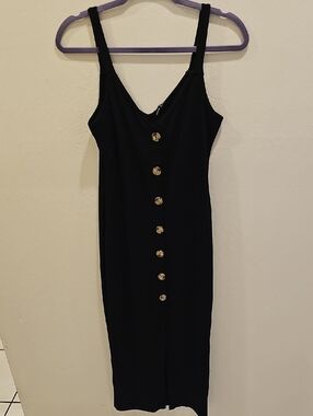 SHEIN Black Maxi Slip Dress with Gold Buttons